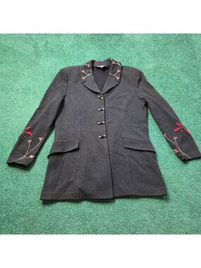 St. John Collection By Marie Gray Knit Blazer Sz 14 Floral Dragonfly Embroidery